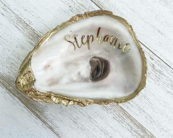 Personalized Oyster Shell Jewelry Dish with Name | Ring Dish | Coastal Decor | Gift for Her | Bridesmaid Gift | Personalized Gift