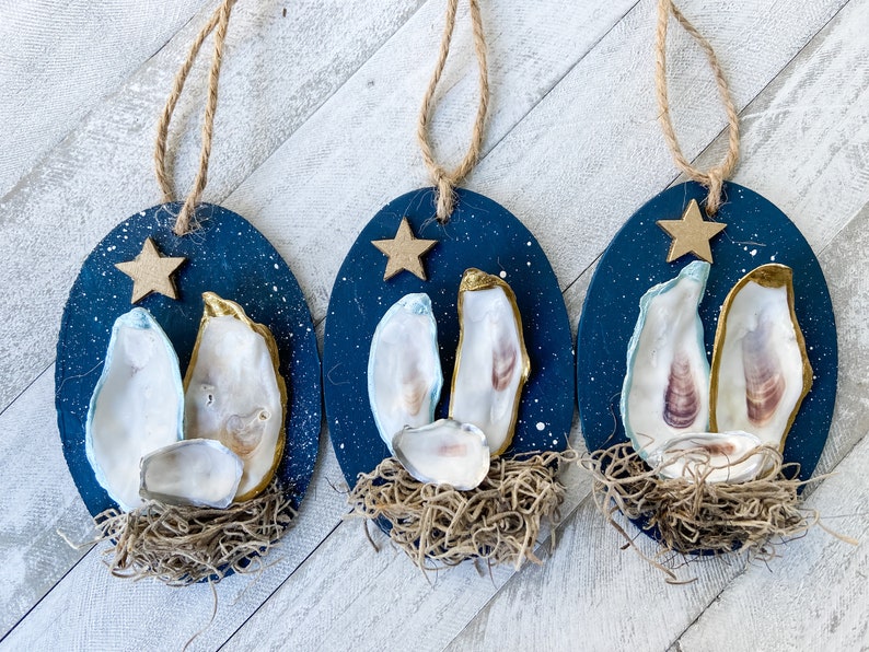 Oyster Shell Nativity Ornament, Christmas Ornament, Coastal Decor ...