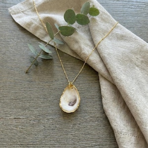 Oyster Shell Pendant Necklace, 18" Gold-Plated Necklace, Coastal Jewelry, Handcrafted Artisan Jewelry, Oyster Jewelry