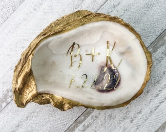 Personalized Oyster Shell with Initials and Wedding Date in Script Font - wedding gift, bridal gift, anniversary gift