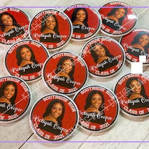 Set of 10 Custom 2024 Grad Graduation Picture Pin Buttons