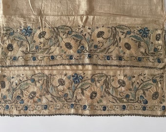 Rare Antique Greek Silk Hand Embroidered On Fine Linen Towel N9