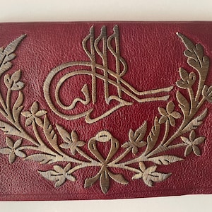 19th century Antique Ottoman Turkish Gold Metallic Hand embroidery on Leather Purse
