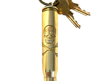 Skull and Bones Key Chain, Skull Key Chain, Skull Key Ring, .50 cal key chain, .50 cal Key Ring, Bullet Key Chain, Bullet Key Ring