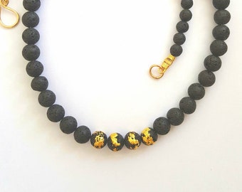 Black Lava Necklace - Unique Beaded Chain Choker