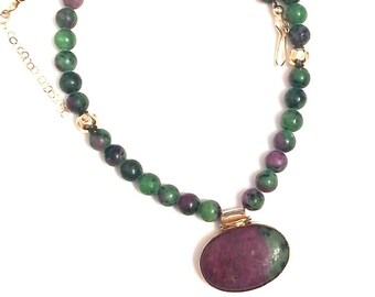 Gorgeous Ruby Zoisite necklace with Striking Color Combination