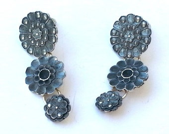 Oxidized Silver Nature Inspired Flower Stud Earrings