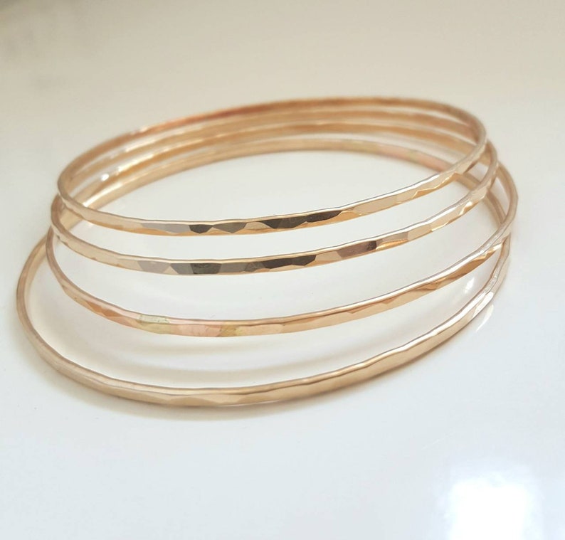 Set of 7 Hammered Bangles 14k Gold Filled Gold Stack Bracelet Set image 6