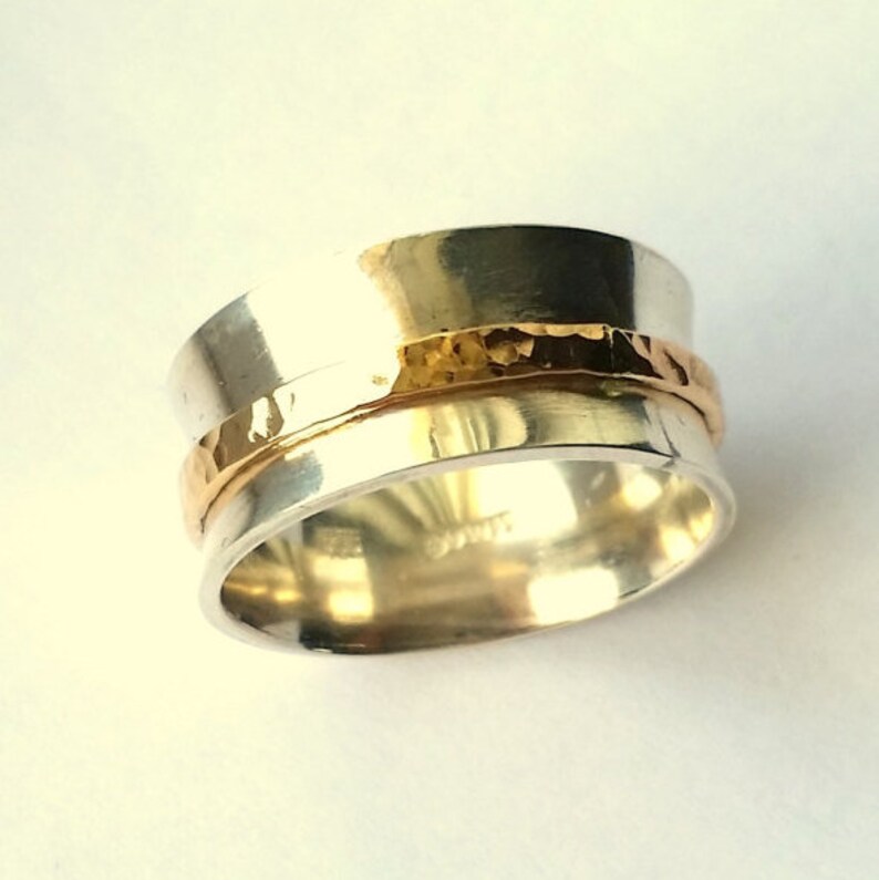 Sterling Silver /& 14K Gold Filled Spinner Ring Hammered Gold Jingle Ring