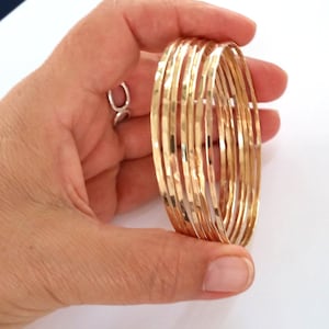 2mm Thick 14K Gold Filled Bangle Bracelet Bracelets Set of 3 Hammered Bangles Gift For Her image 3