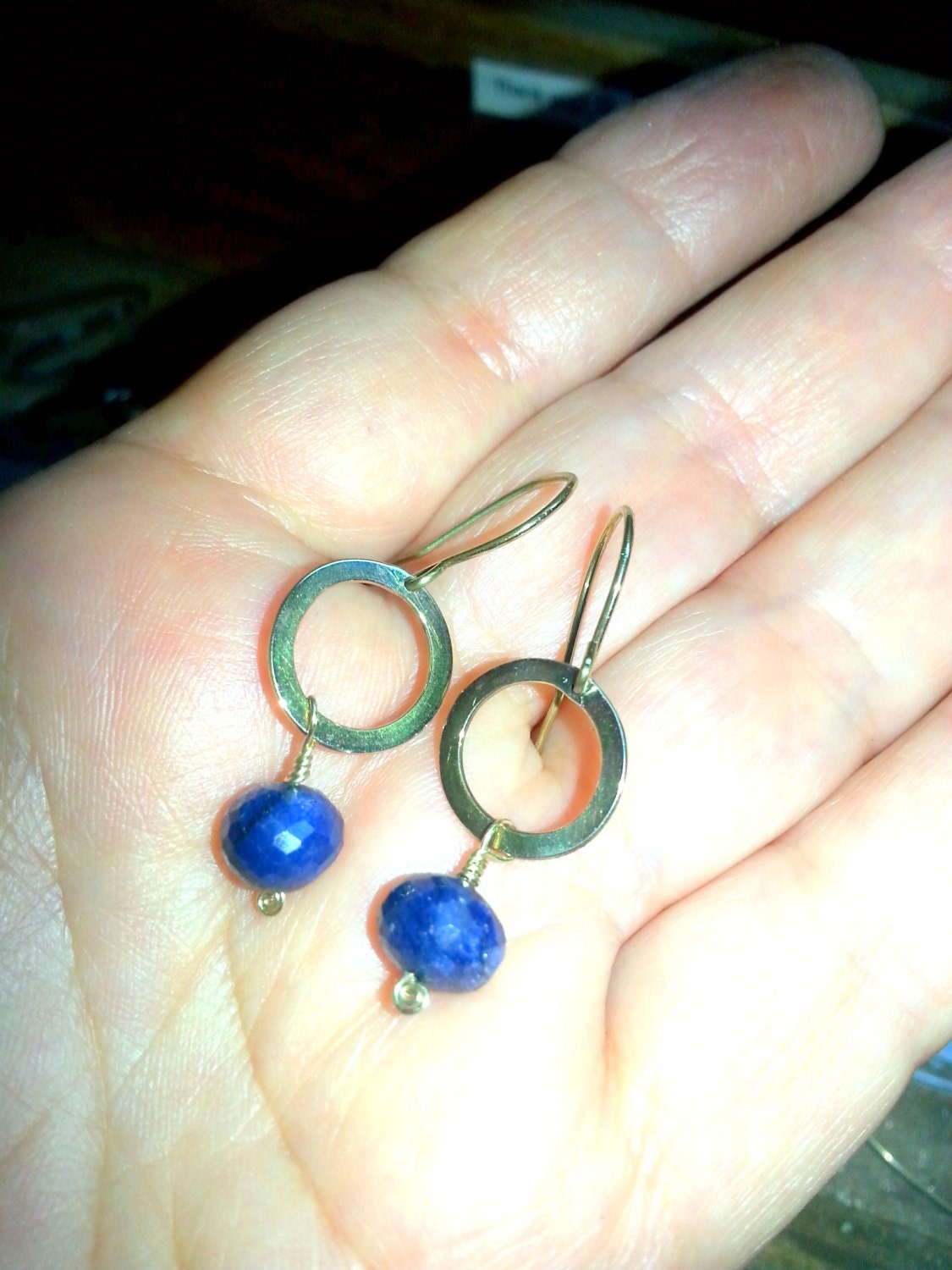 Sapphire Dangle Earrings Sapphire Ball Navy Blue 14k Solid Etsy