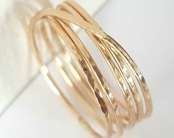 Gold Ring For Woman - Minimalist Criss Cross Hammered Gold  Ring