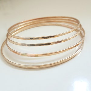 2mm Thick 14K Gold Filled Bangle Bracelet Bracelets Set of 3 Hammered Bangles Gift For Her image 4