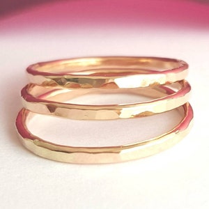 14K Gold Filled Stacking Ring - Hammered Stacking Ring - Hammered Ring - Set of Three