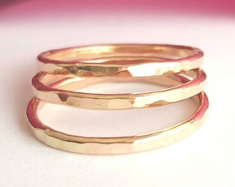14K Gold Filled Stacking Ring - Hammered Stacking Ring - Hammered Ring - Set of Three