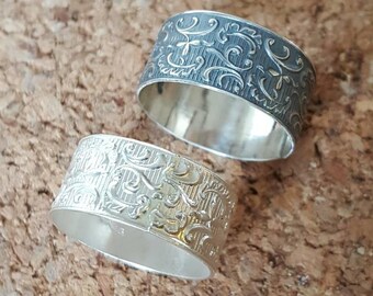 Textured Silver Ring - Wedding band - Art Nouveau Design