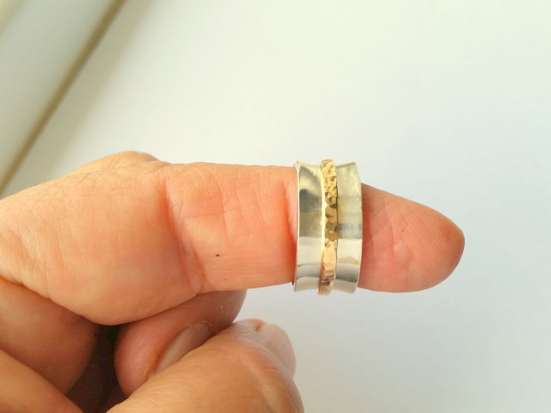 Sterling Silver /& 14K Gold Filled Spinner Ring Hammered Gold Jingle Ring