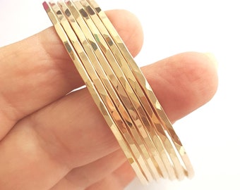 2mm Thick 14K Gold Filled Bangle Bracelet - Bracelets Set of 3 - Hammered Bangles - Gift For Her