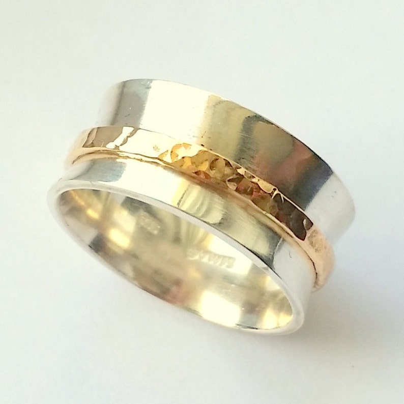 Sterling Silver /& 14K Gold Filled Spinner Ring Hammered Gold Jingle Ring