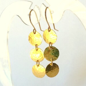 Gold Filled Hammered Disc Earrings - Small Dainty - Customizable Length