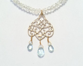 Blue Topaz Beaded Bridal Necklace