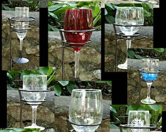 PARTY GROUP...STEMLESS/Univ Wine Glass**8 Outdoor Wine glasses/1 Bottle/Blacksmith Made-Ornamental-Wine glass rack**Free Shipping**