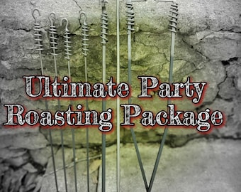 Ultimate Party Roaster, ?# Hotdog Sticks, Std Poker & Tongs (36"), and Special Hanger for all - Blacksmith made, Camping, Fire Pit