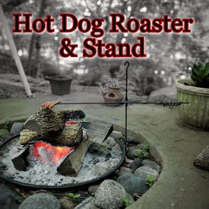 Hot Dog Roaster and Special Post - Made by Blacksmith, Camping, Fire Pit Accessory, One of a kind, Hotdog stick**Free Shipping**