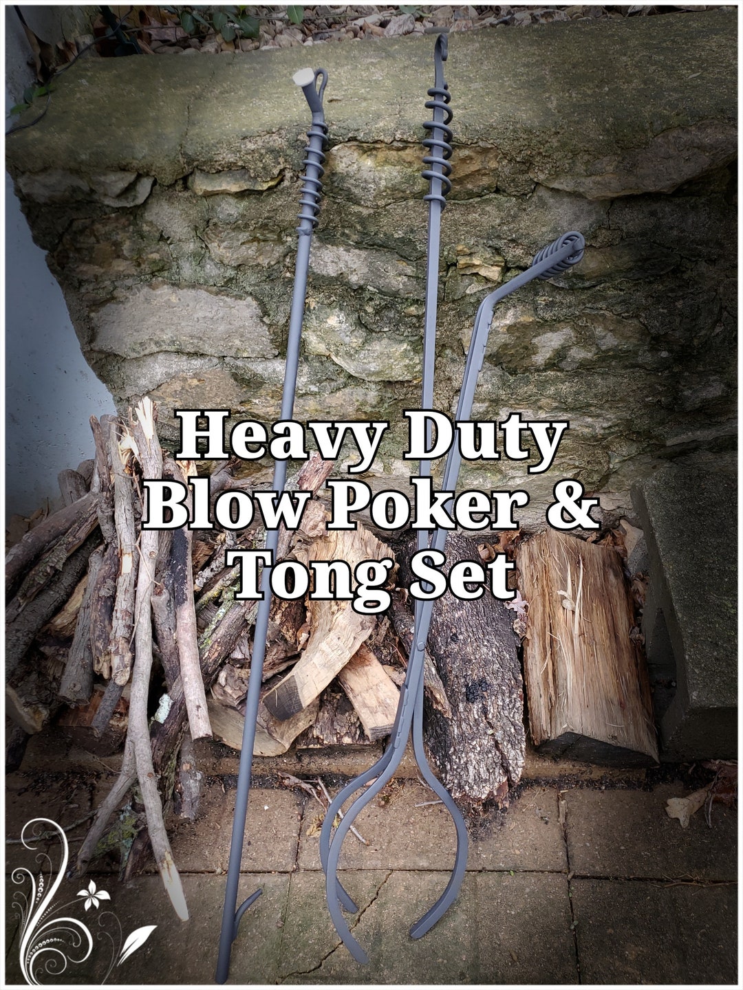 Heavy Duty Fire BLOW Poker And/or Tongs Set, Blacksmith Made, 47 Long