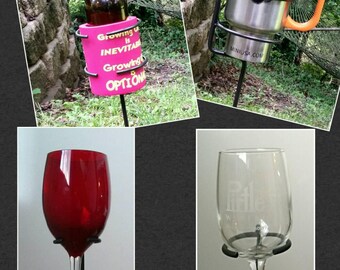 Small Party Package 2 Outdoor Wineglass & 2 Universal Cup Holders (Beer, Mug, or Cup)  - Blacksmith Made**FREE SHIPPING**