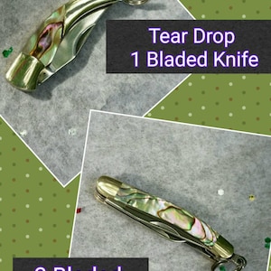 2 Mini Pocket Knifes-1&quot;Abalone Tear Drop & Abalone 3 Bladed Knife/Elegant Pendant for Necklace/gift for her/unique jewelry**Free Shipping**