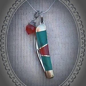 SALE***Miniature Pocket Knife Charm Necklace 1&quot; Turquoise Handle/Pendant -Sterling-gift for her-unique jewelry-Anniversary**Free Shipping**