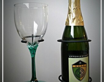 2 Outdoor Wine Glasses & 1 Wine Bottle Holder-Blacksmith Made-Ornamental-Wine glass rack-Wine accessories**Free Shipping**