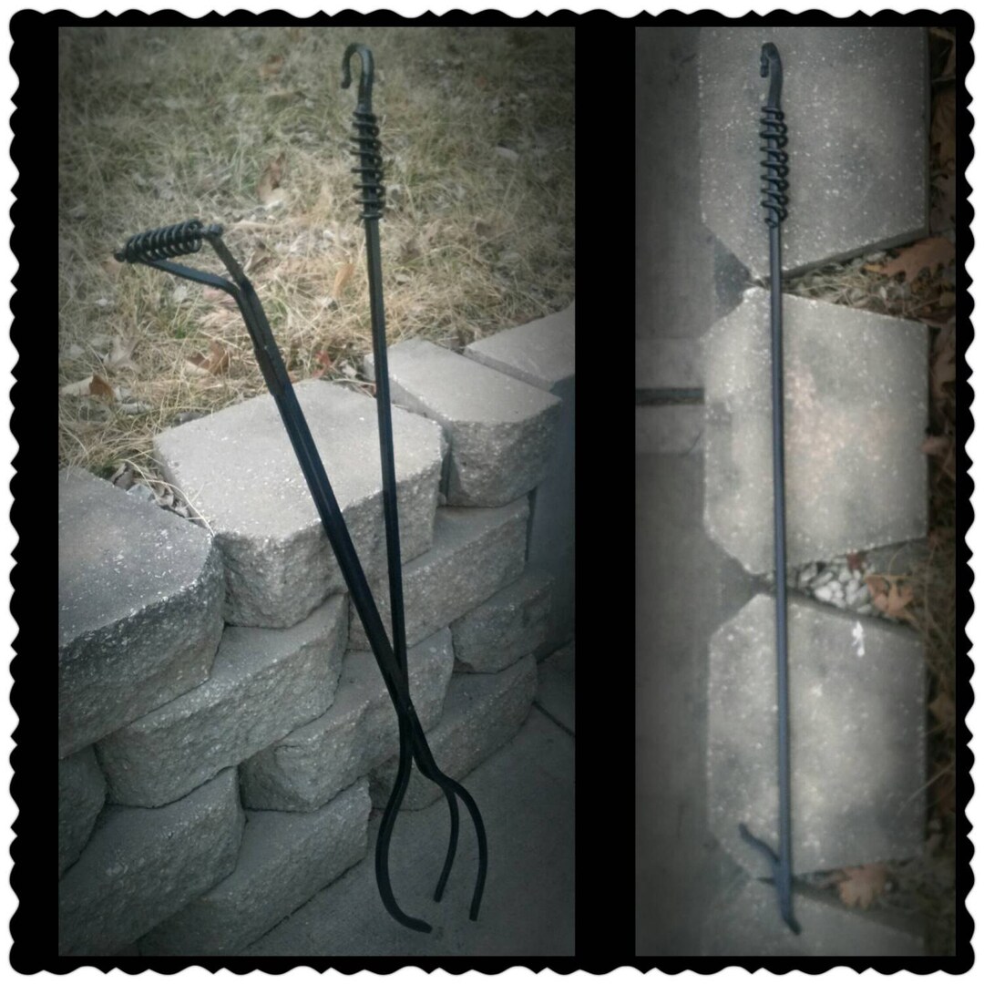 Heavy Duty Fire Poker and Tongs Set, Blacksmith Made, 47 Long