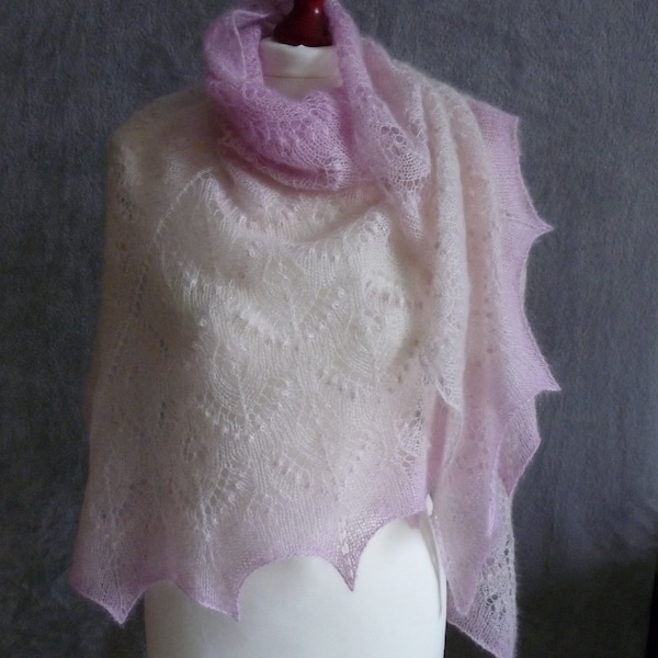 Hand knitted luxurious silk/mohair lace shawl, Estonian Lace pattern shawl with nupps .