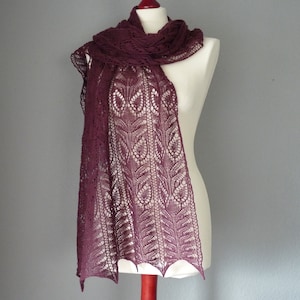 Lace Shawl, Hand knitted  virgin wool  lace shawl, Aubergine color shawl