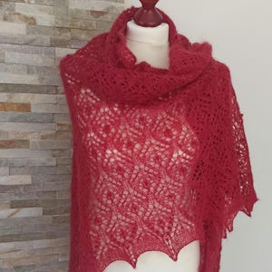 Hand knitted triangular luxurious silk/alpaca lace shawl,  Lace pattern shawl.