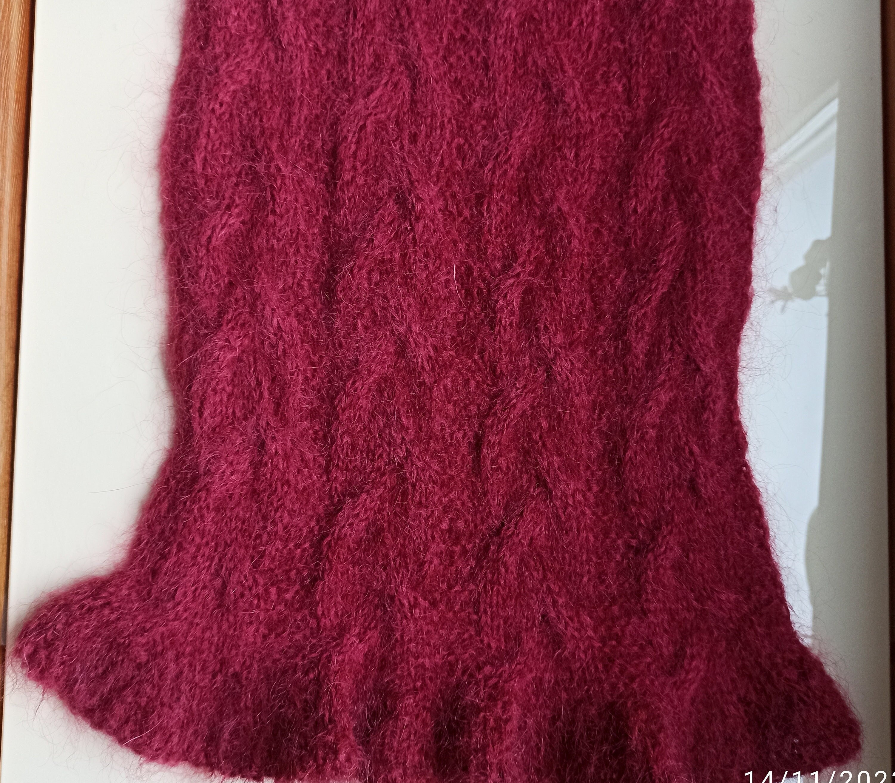 スカーフ Bordeaux Knitted Mohair Wool Scarf Bordeaux Alpaca Wool Scarf, Cherry Red Chunky Knit Long