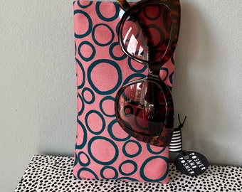 Sunglasses or Glasses Case / Phone Case / Pink and Teal / Scandi Style / Posner / Handprinted