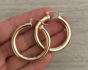 Chunky Gold Hoops, Chunky Gold Filled Hoop Earring, 30mm Chunky Gold Hoop Earring, Gold Filled Hoops, Gift for Her