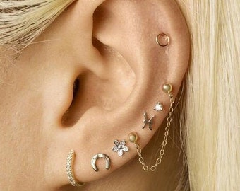 14k GF Cartilage Chain Earring, Double Chain Wrap Earring, Gold Earring Cuff
