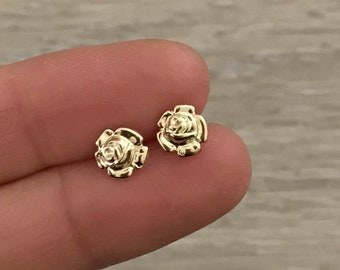 14k Gold Studs, Gold Rose Stud Earring, Simple Minimalist Earring, Gold Flower Stud Earring