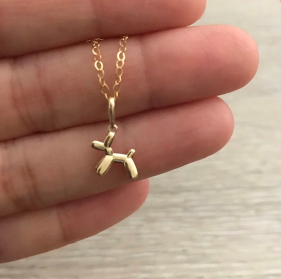 14k Gold Necklace Balloon Dog Necklace Real Gold Necklace Etsy