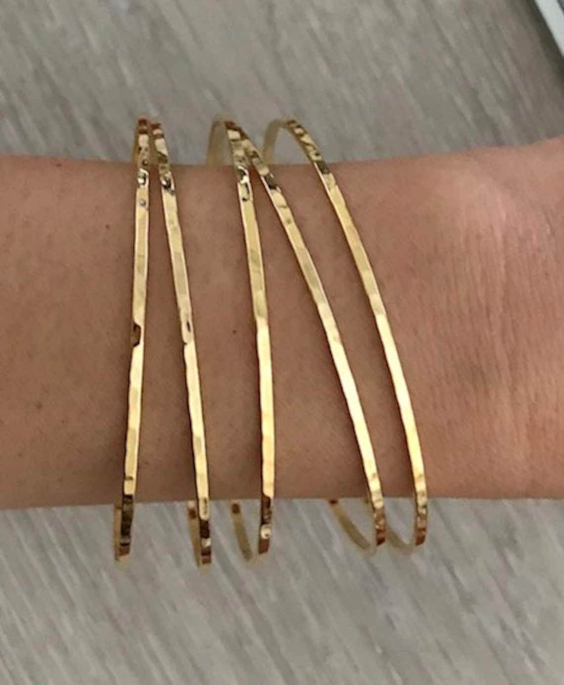 Gold Bangles Thin Hammered Bangles Gold Bangle Bracelets Etsy Canada