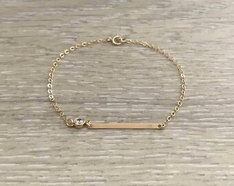 Gold Bar Bracelet, Minimal Bar Bracelet, Delicate Bar Bracelet, CZ Bracelet, Everyday Bracelet