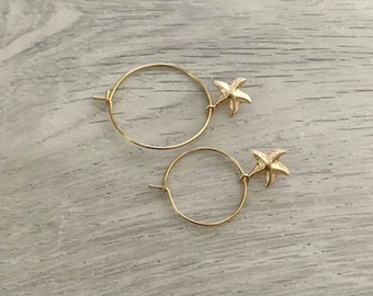 Gold Filled Hoop Earring with Starfish Charms, 14k Gold Filled Earrings, Minimalist Simple Earring, Everyday Earring, Bridesmaid gift