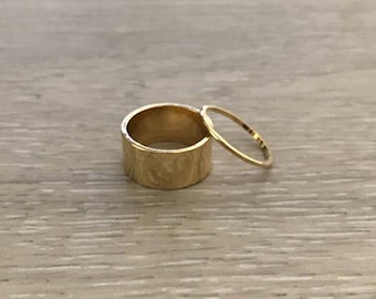 Gold Stacking Ring Set, 10mm Wide Gold Ring, Everyday Rings, 2 piece Set, Made in USA