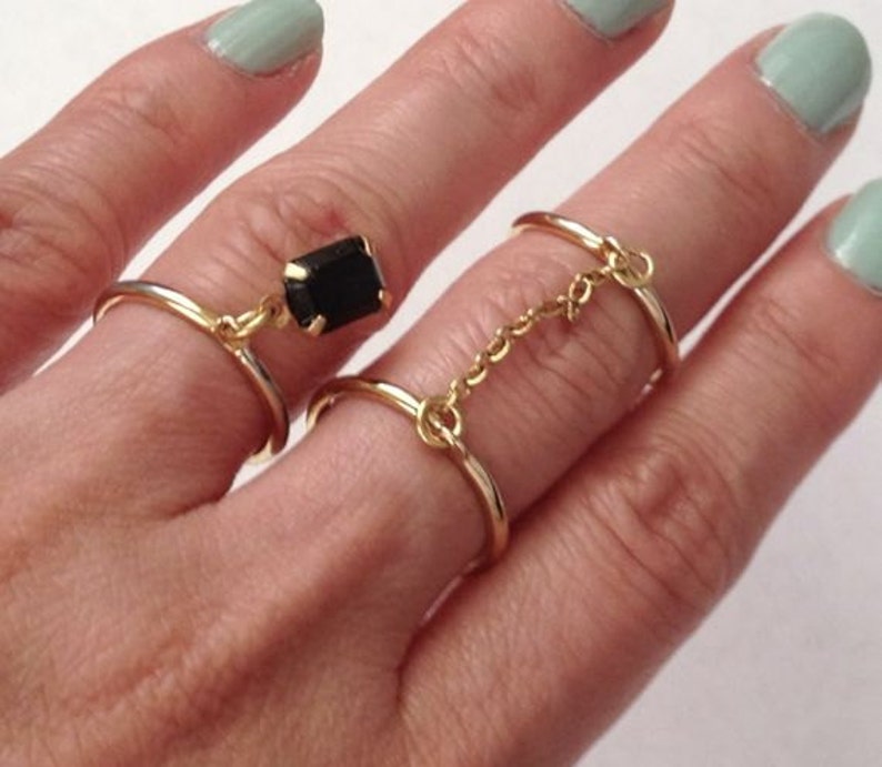 Chain Linked Double Ring Double finger ring Chain Ring Gold Etsy