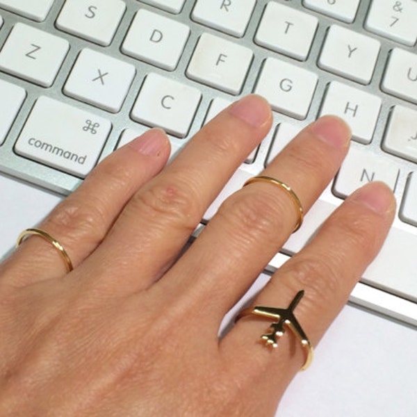 Gold Airplane Ring, Gold Ring, Stack Ring, Thin Gold Ring