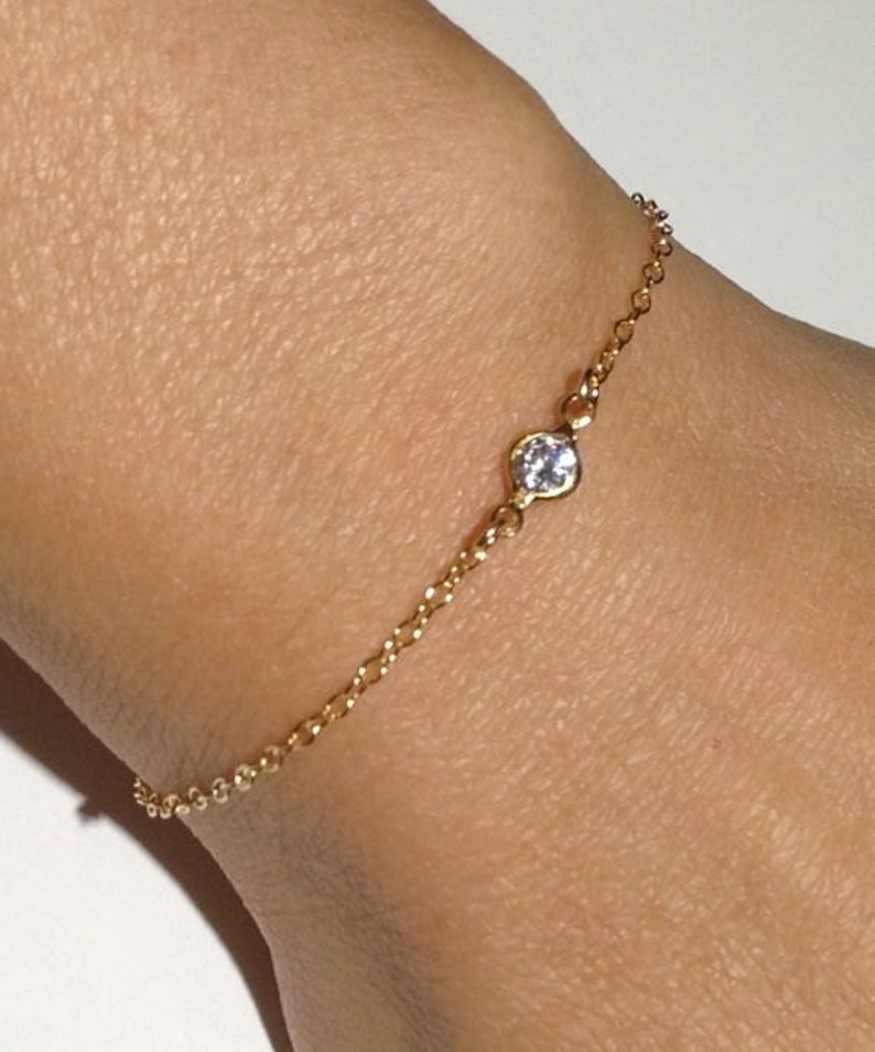 14k Gold Filled Thin CZ Bracelet Dainty Bracelet Minimalist Etsy